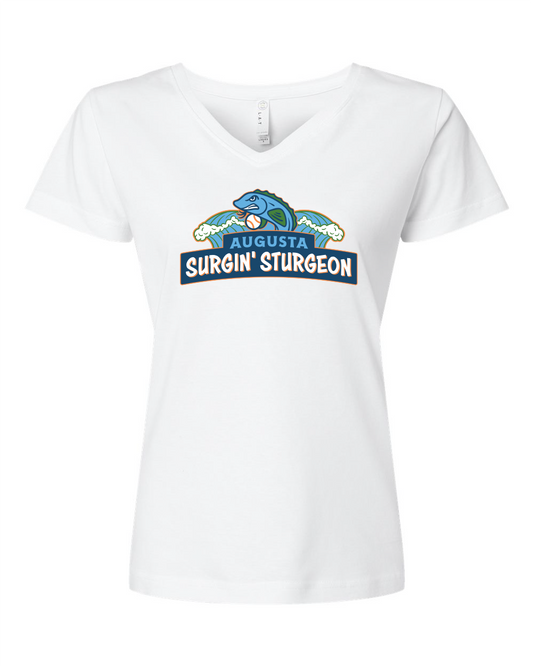 Surgin Sturgeon Women's V-Neck T-Shirt (Click to see all available colors)